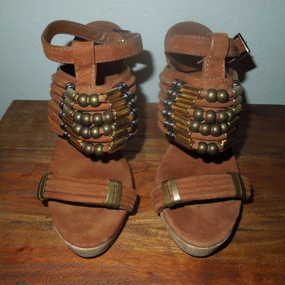 Tory Burch Beaded Cork Wedge Sandals 7 - Picture 2 of 7